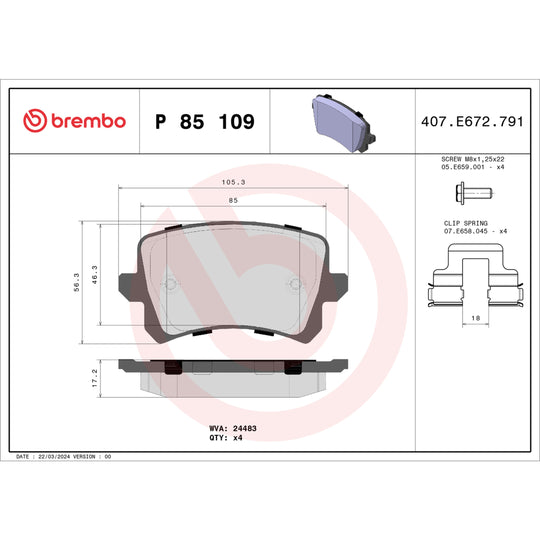 P85109 Brembo Premium Low-Met OE Equivalent Pad Brembo Brake Canada