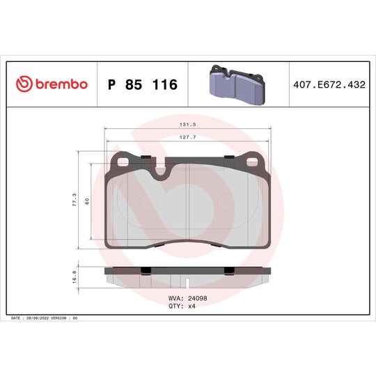 P85116 Brembo Premium Low-Met OE Equivalent Pad Brembo Brake Canada