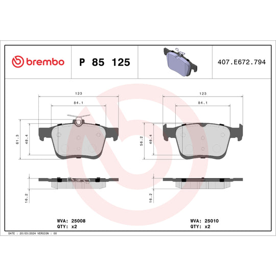 P85125 Brembo Premium Low-Met OE Equivalent Pad Brembo Brake Canada