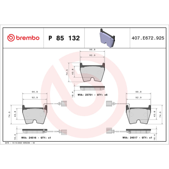 P85132 Brembo Premium Low-Met OE Equivalent Pad Brembo Brake Canada