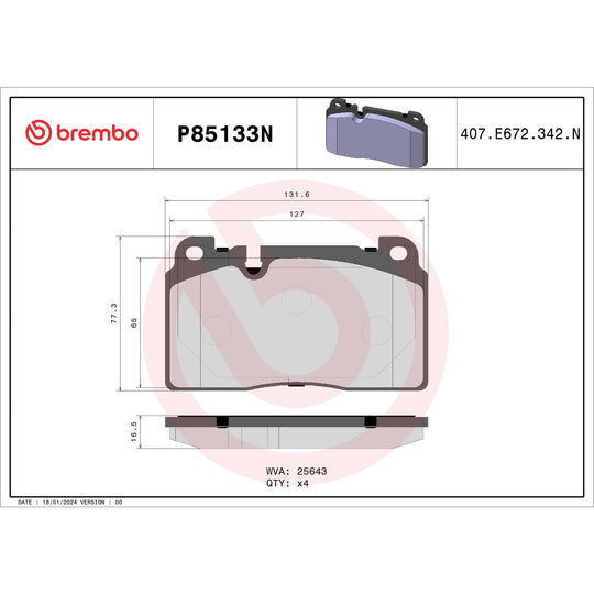 P85133N PRIME Ceramic Disc Brake Pad Set Brembo Canada