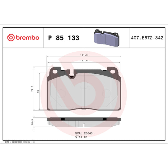 P85133 Brembo Premium Low-Met OE Equivalent Pad Brembo Brake Canada