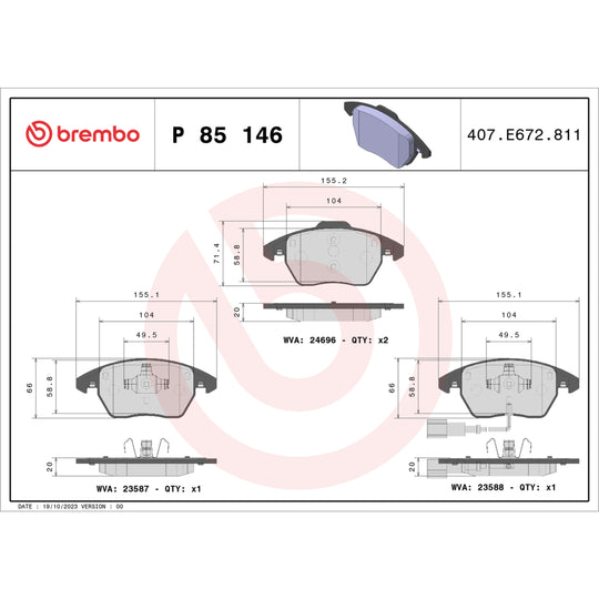 P85146 Brembo Premium Low-Met OE Equivalent Pad Brembo Brake Canada