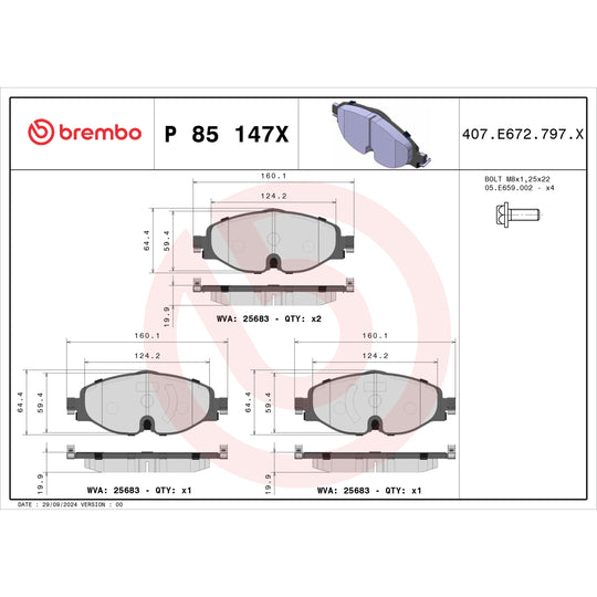 P85147X Brembo XTRA Low-Met Disc Brake Pad Set Brembo Brake Canada