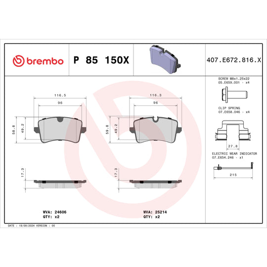 P85150X Brembo XTRA Low-Met Disc Brake Pad Set Brembo Brake Canada