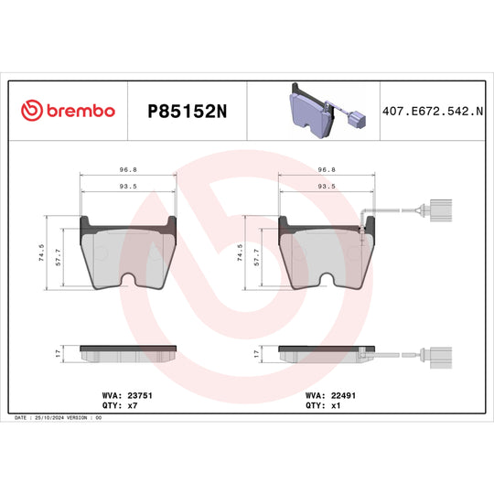 P85152N Brembo PRIME Ceramic Disc Brake Pad Set Brembo Brake Canada