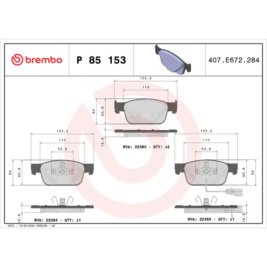 P85153 Brembo Premium Low-Met OE Equivalent Pad Brembo Brake Canada