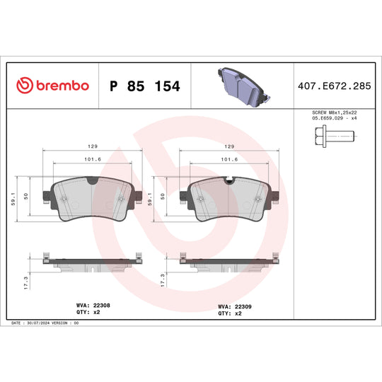 P85154 Brembo Premium Low-Met OE Equivalent Pad Brembo Brake Canada