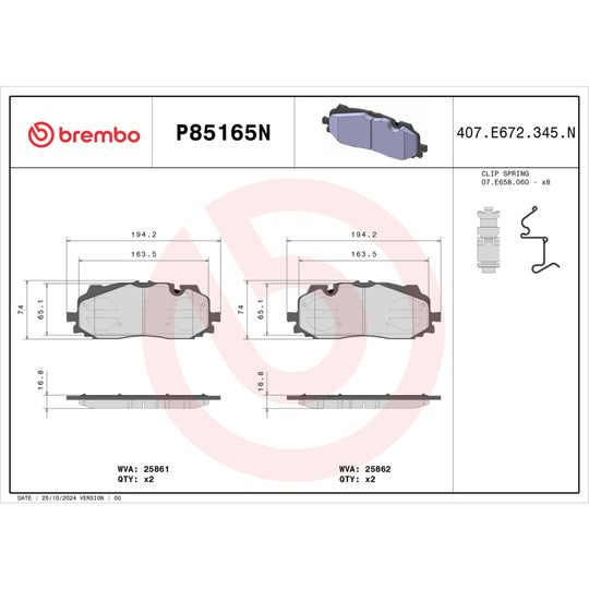 P85165N Brembo PRIME Ceramic Disc Brake Pad Set Brembo Brake Canada