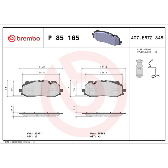 P85165 Brembo Premium Low-Met OE Equivalent Pad Brembo Brake Canada