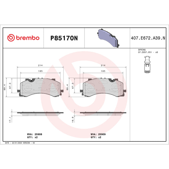 P85170N Brembo PRIME Ceramic Disc Brake Pad Set Brembo Brake Canada