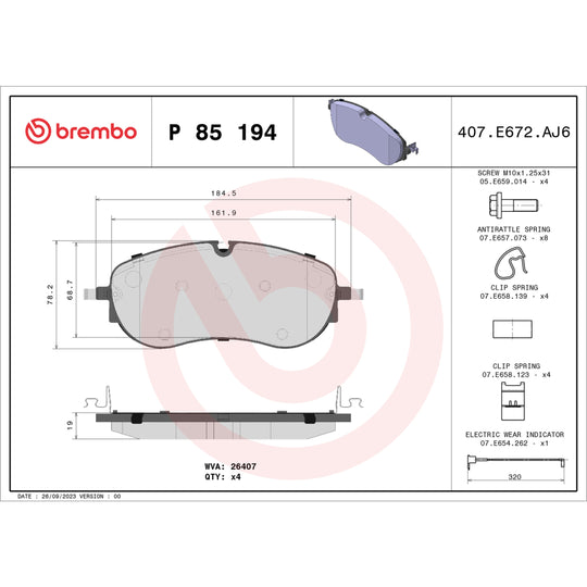 P85194 Brembo Premium Low-Met OE Equivalent Pad Brembo Brake Canada