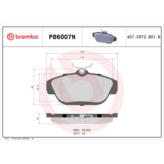 P86007N Brembo PRIME Ceramic Disc Brake Pad Set Brembo Brake Canada
