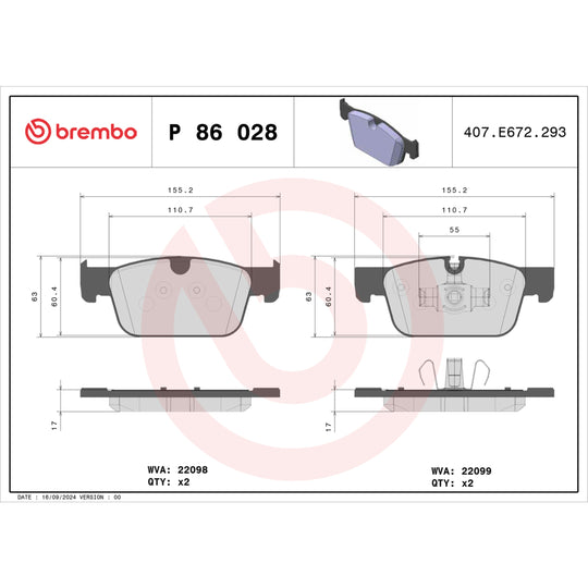 P86028 Brembo Premium Low-Met OE Equivalent Pad Brembo Brake Canada