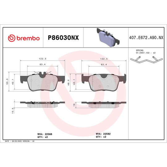 P86030NX Brembo XTRA Ceramic Disc Brake Pad Set Brembo Brake Canada