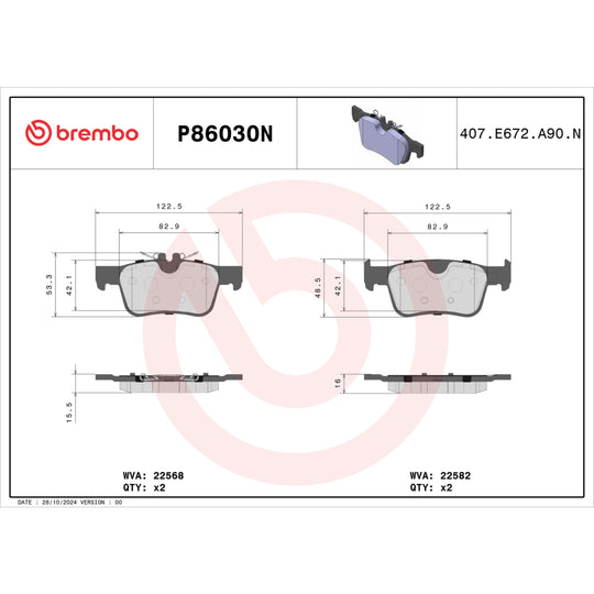 P86030N Brembo PRIME Ceramic Disc Brake Pad Set Brembo Brake Canada