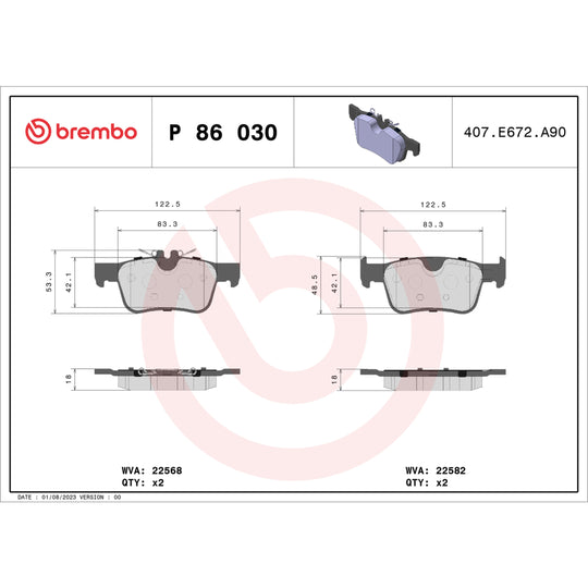 P86030 Brembo Premium Low-Met OE Equivalent Pad Brembo Brake Canada