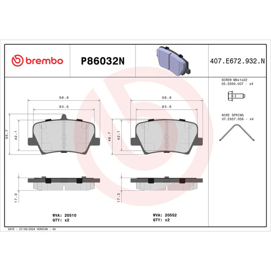 P86032N Brembo PRIME Ceramic Disc Brake Pad Set Brembo Brake Canada