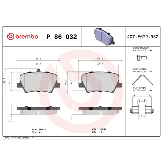 P86032 Brembo Premium Low-Met OE Equivalent Pad Brembo Brake Canada