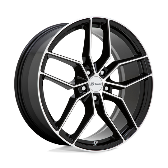 2085P5C405115B76 - Petrol P5C 20X8.5 5X115  40mm Gloss Black W/ Machined Face - Petrol Wheels Canada