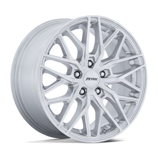 PE004SD17804540 - Petrol PE004 P3E 17X8 5X108 / ET 40mm Machined Brushed Gloss Silver - Petrol Wheels Canada