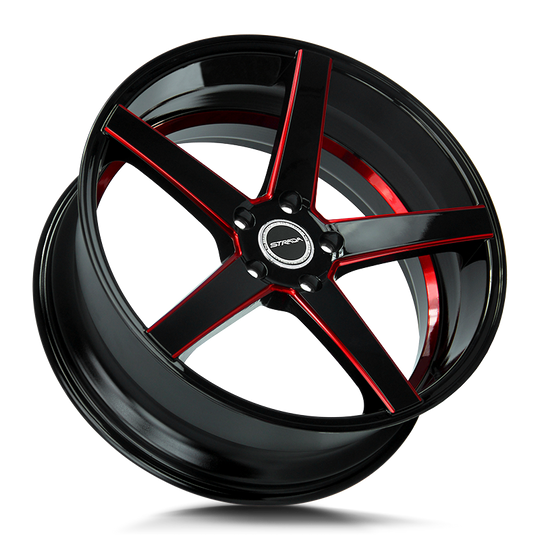 S35850040GBMLRS - Strada S35 Perfetto 18X8 5X100 40mm Gloss Black Candy Red Milled - Strada Wheels Canada