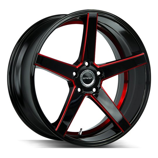 S35051235GBMLRS - Strada S35 Perfetto 20X8.5 5X112 35mm Gloss Black Candy Red Milled - Strada Wheels Canada