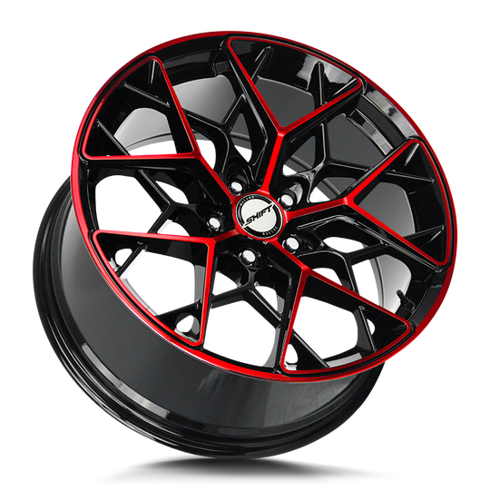 H35850035GBMR - Shift H35 Piston 18X8.5 5X100 35mm Gloss Black Candy Red Machine - Shift Wheels Canada