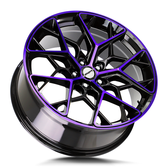 H35850035GBMP - Shift H35 Piston 18X8.5 5X100 35mm Gloss Black Purple Machined - Shift Wheels Canada