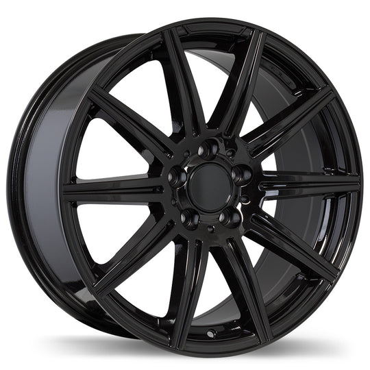 R157-1880-44BN+32R665 - Replica R157 18X8 5X112 32mm Gloss Black - Krypton Replica Wheels Canada