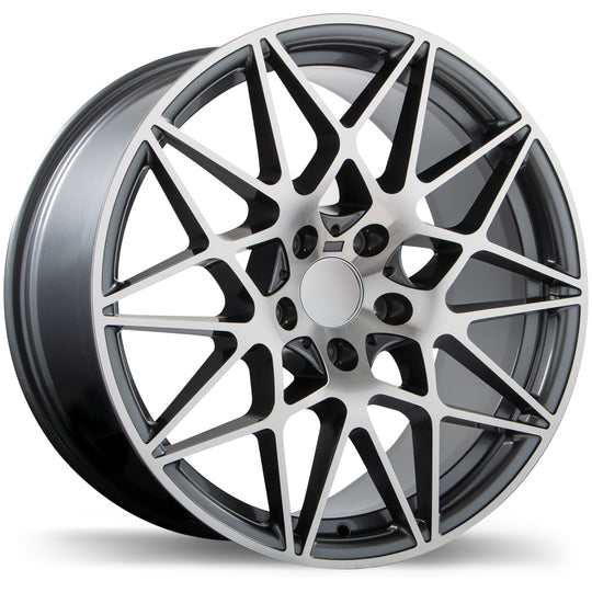 R208-1995-12MG+40C726 - Replika R208 19X9.5 5X120 40mm Gloss Gunmetal with Machined Face - Replika Wheels Canada
