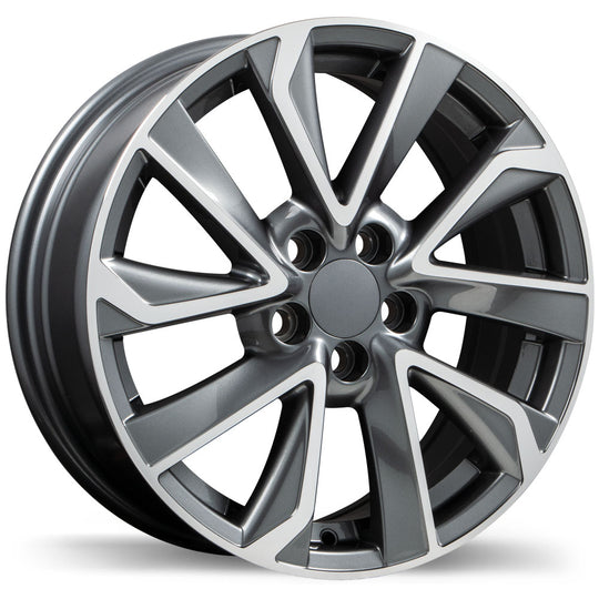 R240-1665-80MG+39F541 - Replika R240 16X6.5 5X100 39mm Gloss Gunmetal with Machined Face - Replika Wheels Canada