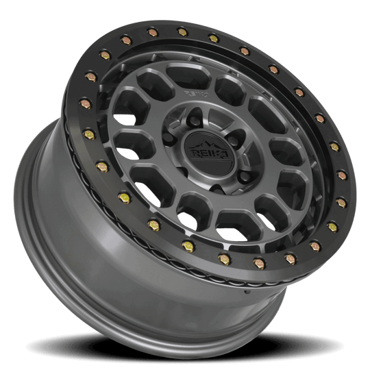 R35780306354BL - Reika R35 Rambler Beadlock 17X8 6X130 30mm Satin Gunmetal Black E-Coated Ring - Reika Wheels Canada