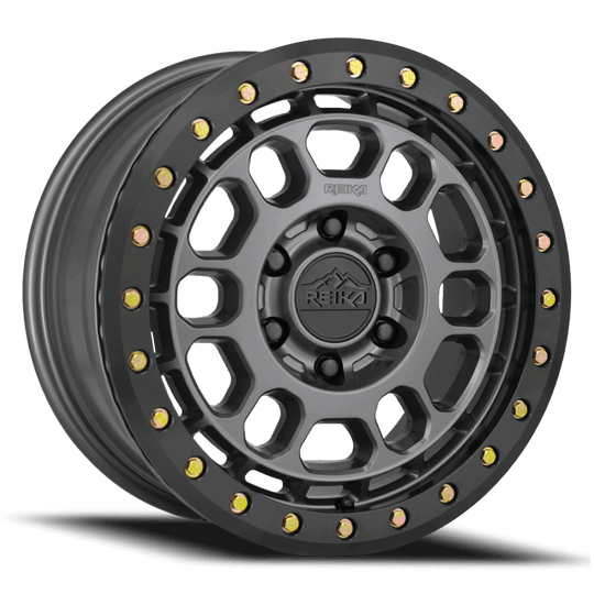 R35780306354BL - Reika R35 Rambler Beadlock 17X8 6X130 30mm Satin Gunmetal Black E-Coated Ring - Reika Wheels Canada