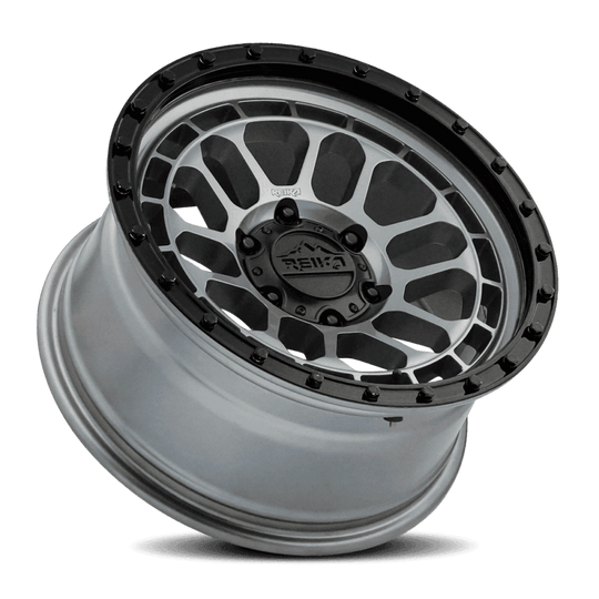 R35790126551F - Reika R35 Rambler 17X9 6X139.7 -12mm Gloss Graphite Gray Gloss Black Ring - Reika Wheels Canada