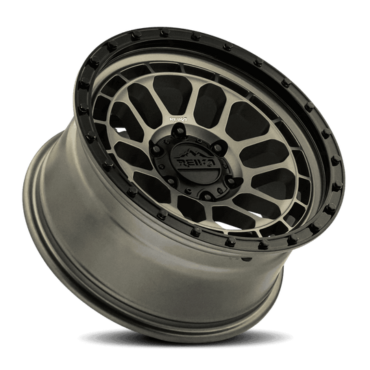 R35790125052F - Reika R35 Rambler 17X9 5X127 -12mm Satin Bronze Satin Black Ring - Reika Wheels Canada