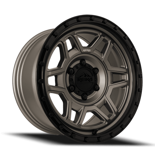 R40785006552F - Reika R40 Trooper 17X8.5 6X139.7 0mm Satin Bronze Satin Black Ring - Reika Wheels Canada