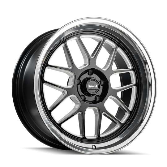 611-7865GBMD - Ridler 611 17X8 5X114.3 /  ET 0mm Gloss Black and Milled with Diamond Cut Lip - Ridler Wheels Canada