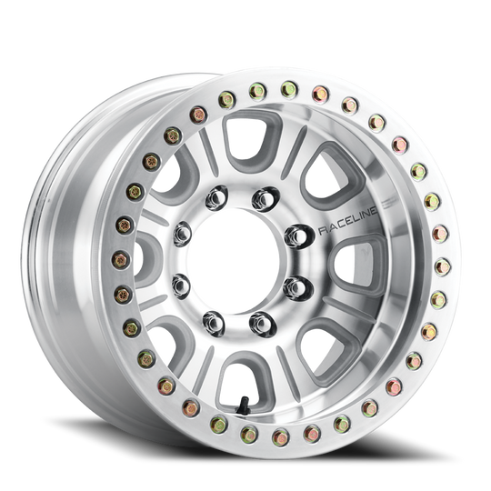 RT233-79512-32 - Raceline Monster Beadlock RT233 17X9.5 5X114.3 -32mm Machined Silver - Raceline Wheels Canada