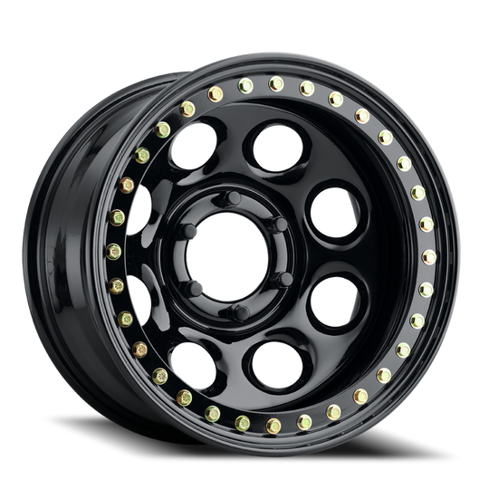RT8168012 - Raceline Rock 8 RT81 16X8 5X114.3 -19mm Gloss Black Beadlock - Raceline Wheels Canada