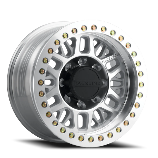 RT951M-79080-12 - Raceline Ryno Cast Beadlock RT951M 17X9 8X165.1 -12mm Machined Silver Machined Beadlock Ring - Raceline Wheels Canada