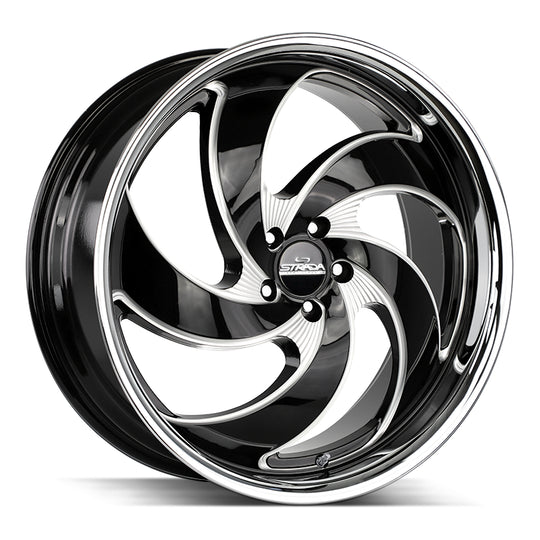 C05252715GBMLSS - Strada Street Classics C05 Retro 5 22X9 5X127 15mm Gloss Black Milled Ss Lip - Strada Street Classics Wheels Canada