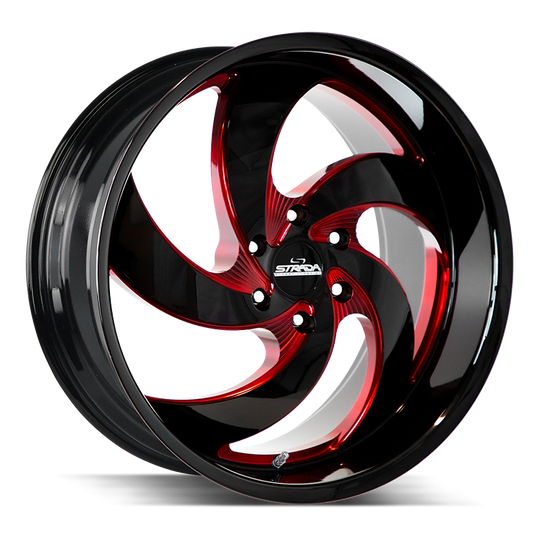 C05251435GBMLR - Strada Street Classics C05 Retro 5 22X9 5X114.3 35mm Gloss Black Candy Red Milled - Strada Street Classics Wheels Canada