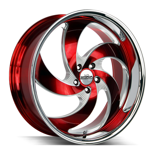 C05252025RMLSS - Strada Street Classics C05 Retro 5 22X9 5X120 25mm Candy Red Milled Ss Lip - Strada Street Classics Wheels Canada