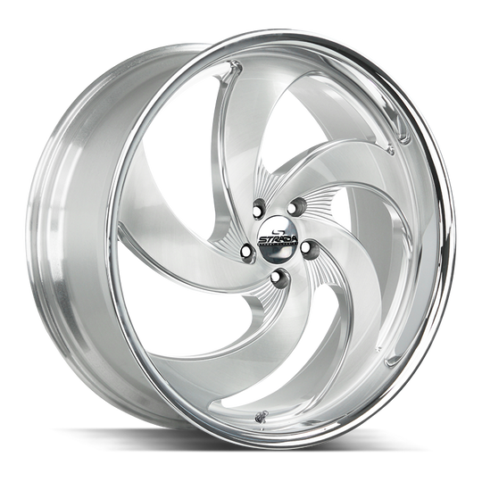 C05253920DBFSMLSS - Strada Street Classics C05 Retro 5 22X10 5X139.7 20mm Brushed Face Silver Milled Ss - Strada Street Classics Wheels Canada