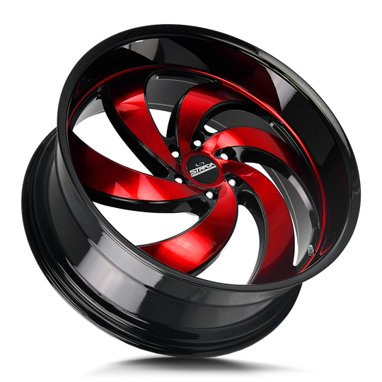 C06463924GBMR - Strada Street Classics C06 Retro 6 24X10 6X139.7 24mm Gloss Black Candy Red Machine - Strada Street Classics Wheels Canada