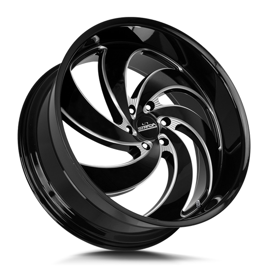 C06400015GBML - Strada Street Classics C06 Retro 6 24X10 BLANK 15mm Gloss Black Milled - Strada Street Classics Wheels Canada