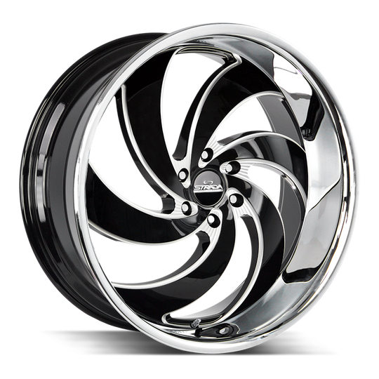 C06452025GBMLSS - Strada Street Classics C06 Retro 6 24X10 5X120 25mm Gloss Black Milled Ss Lip - Strada Street Classics Wheels Canada