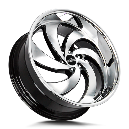 C06400015GBMLSS - Strada Street Classics C06 Retro 6 24X10 BLANK 15mm Gloss Black Machined Ss Lip - Strada Street Classics Wheels Canada