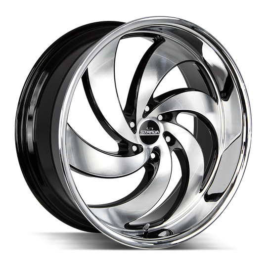 C06400015GBMLSS - Strada Street Classics C06 Retro 6 24X10 BLANK 15mm Gloss Black Machined Ss Lip - Strada Street Classics Wheels Canada